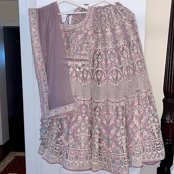 Full lavender lehenga set fully embellished and complimentary accents - Picture 1 of 5